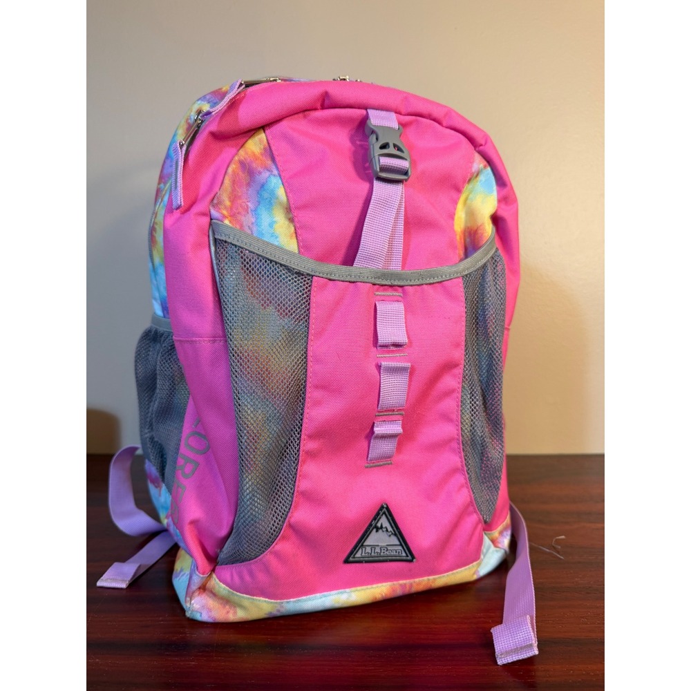 LL Bean Explorer Backpack Pink Tie Dye Kids School Bag Reflective Trim